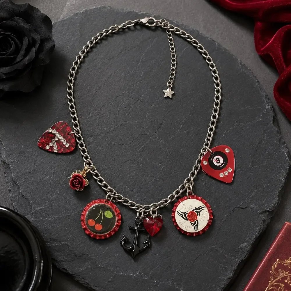 Handmade Charm Necklace Anchor Heart Bottle Cap Guitar Pick 8 Ball One of a Kind